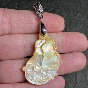 Sitting Dog Mother of Pearl Pendant